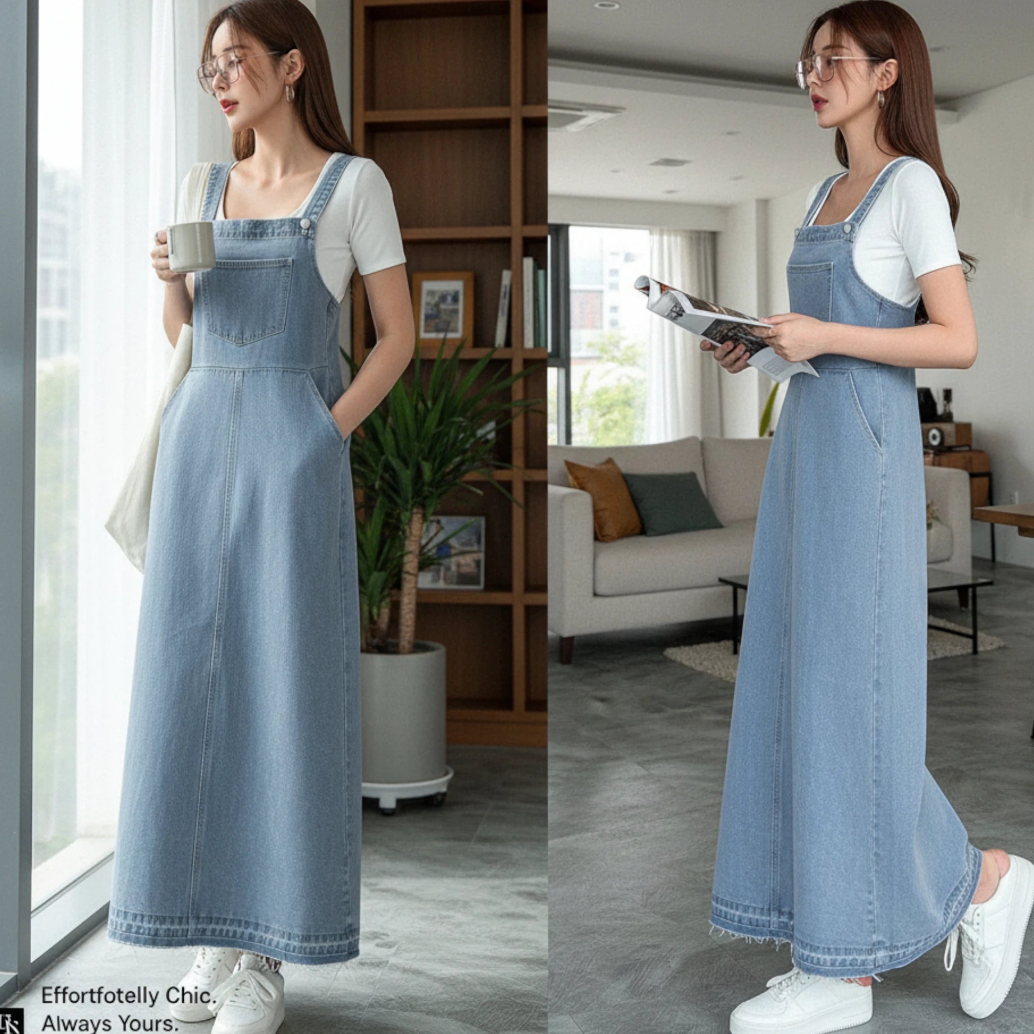 Women's Light Blue Denim Maxi Overall Dress