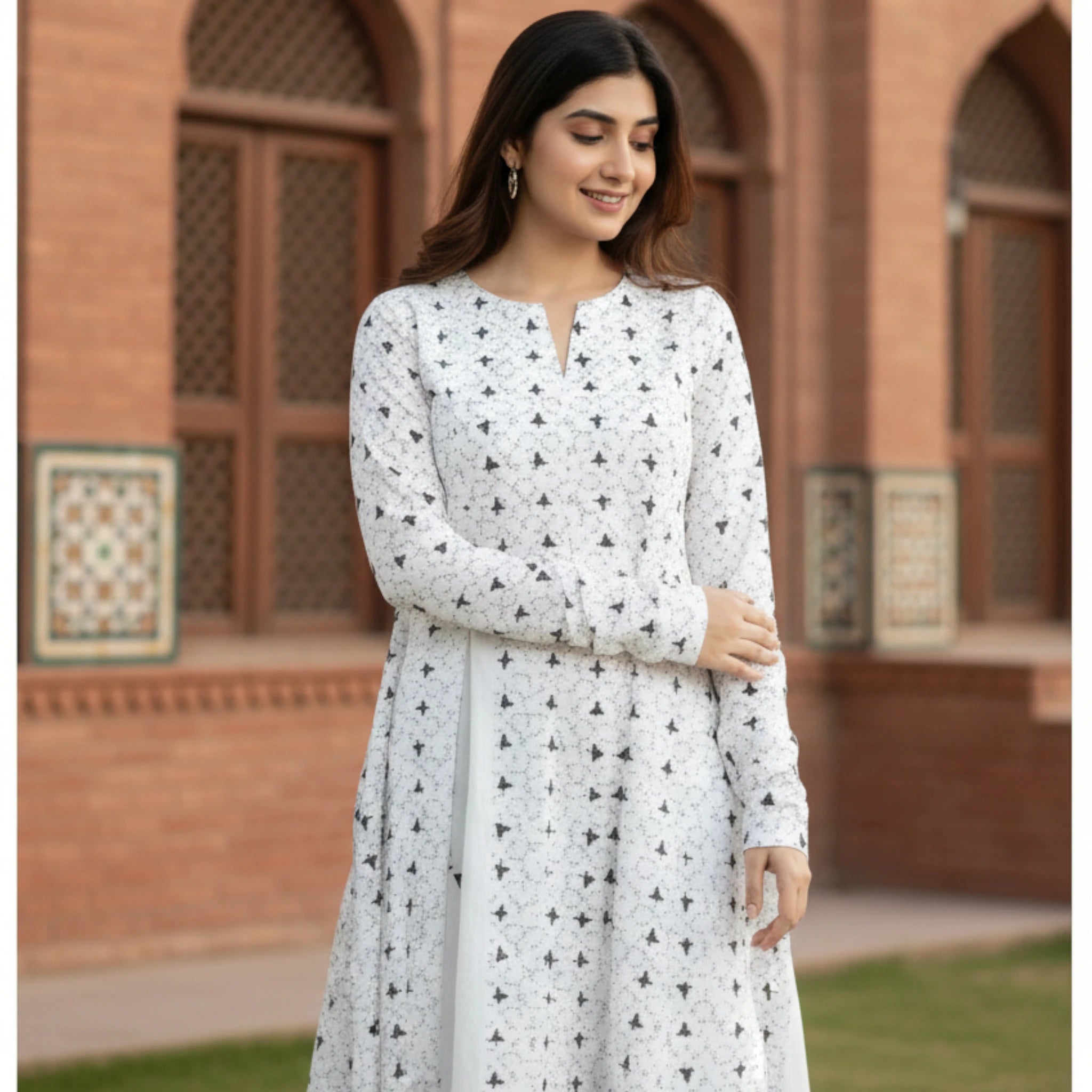 Women’s White Printed Lawn & Kurta Shirt for Casual