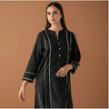 Black Straight Kurta Set for Women with White Contrast Piping