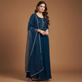Navy Blue Sequin Anarkali Suit with Dupatta  Party Wear Ethnic Dress for Women