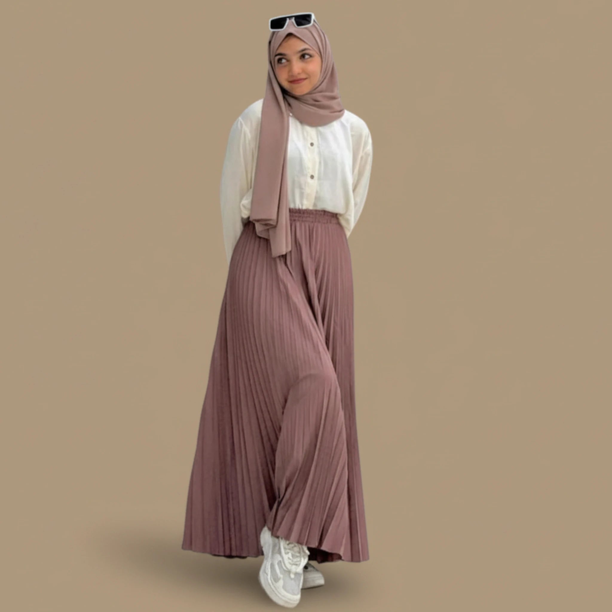 Skirt Outfit for Women - Western Casual Fashion with Hijab and Sneakers