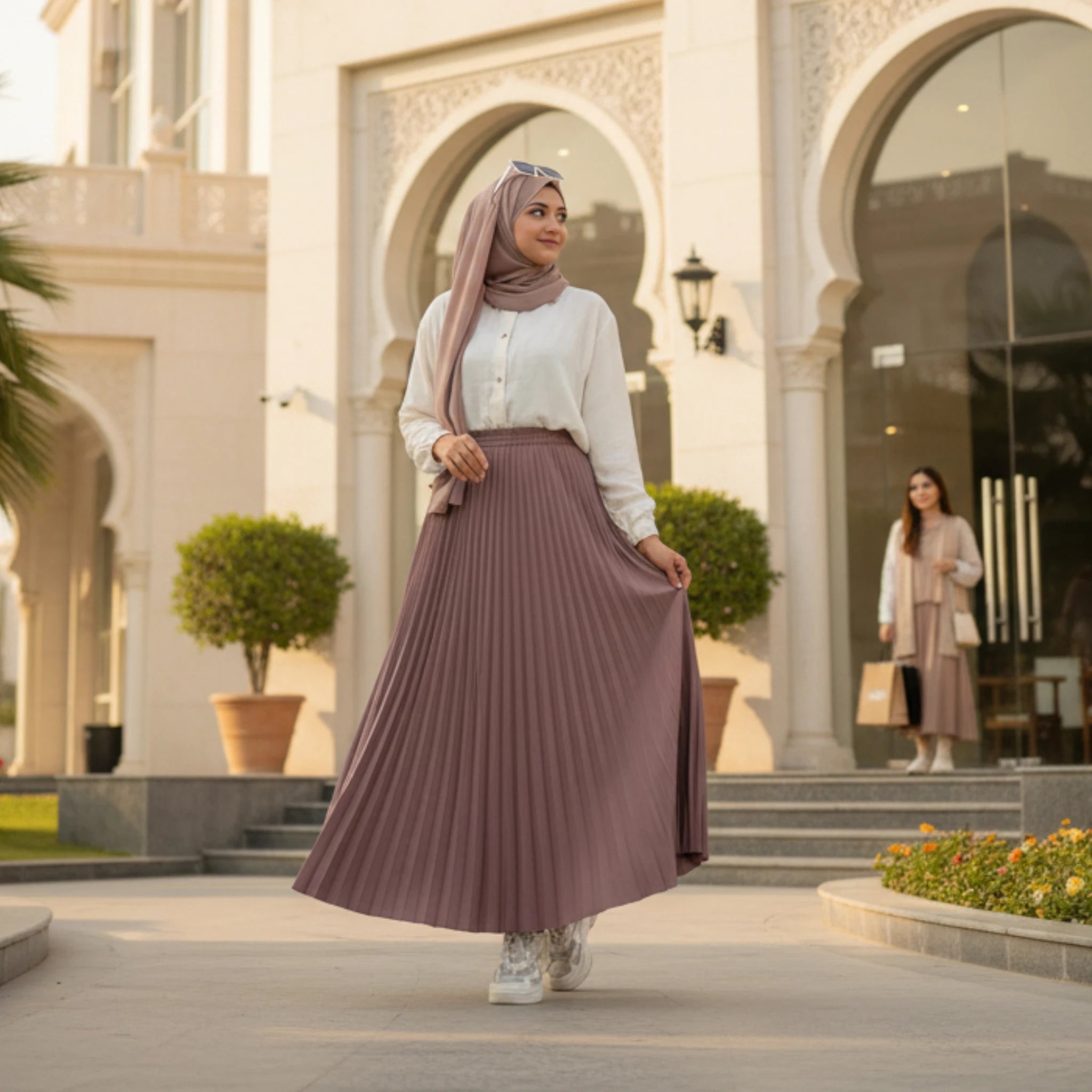Skirt Outfit for Women - Western Casual Fashion with Hijab and Sneakers