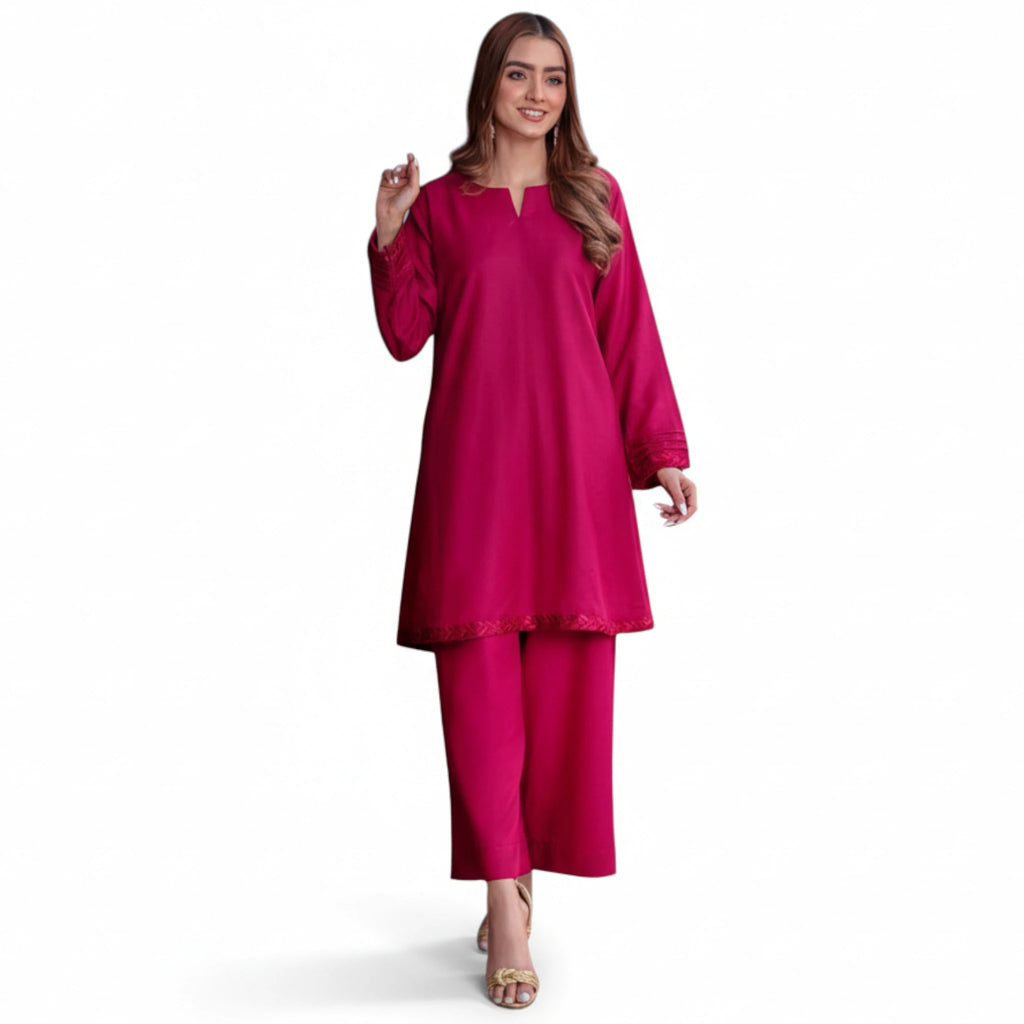 Women’s Magenta 2-Piece Pakistani Suit Solid Kurta & Straight Trousers