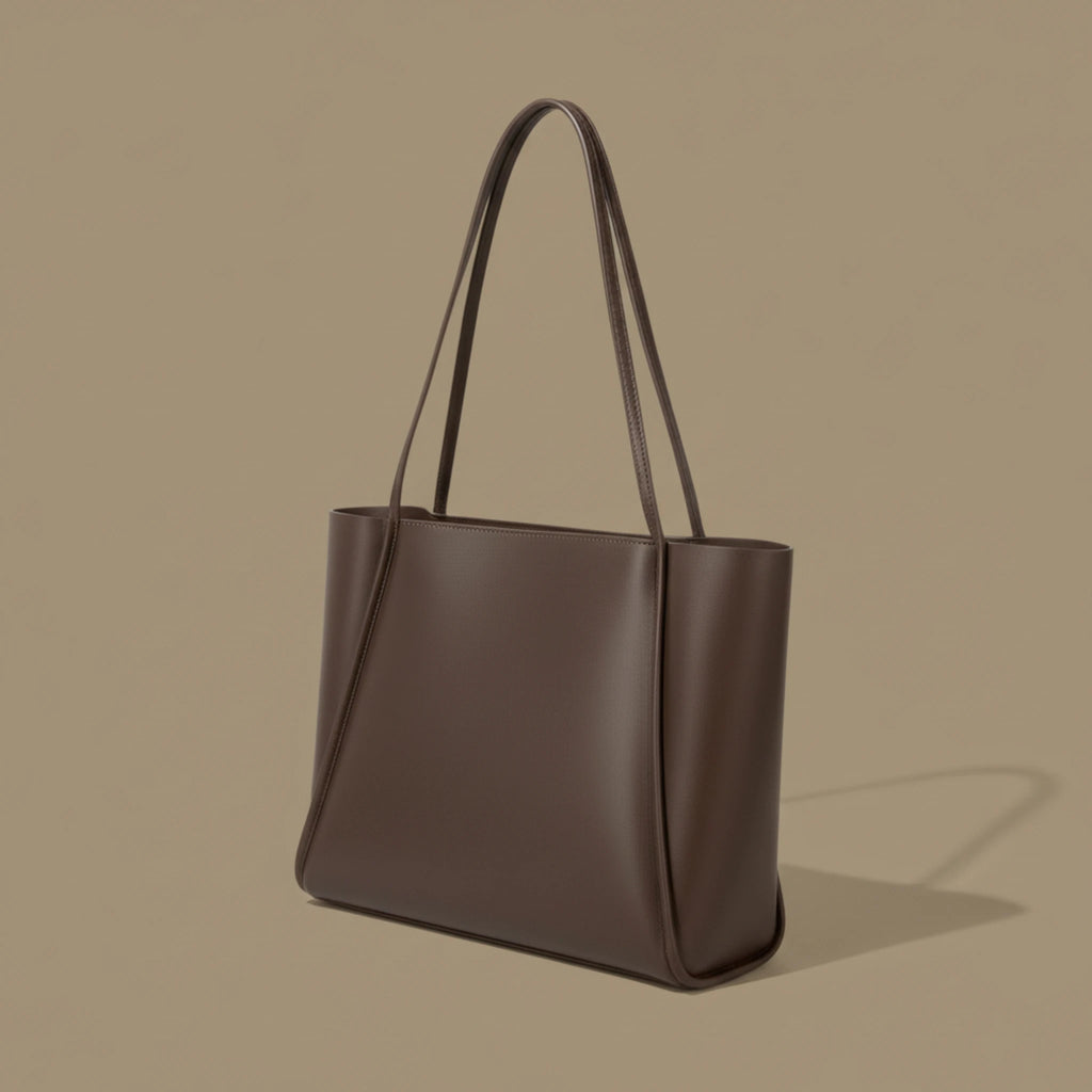Minimalist Leather Tote Bag - Women's Brown Shoulder Handbag