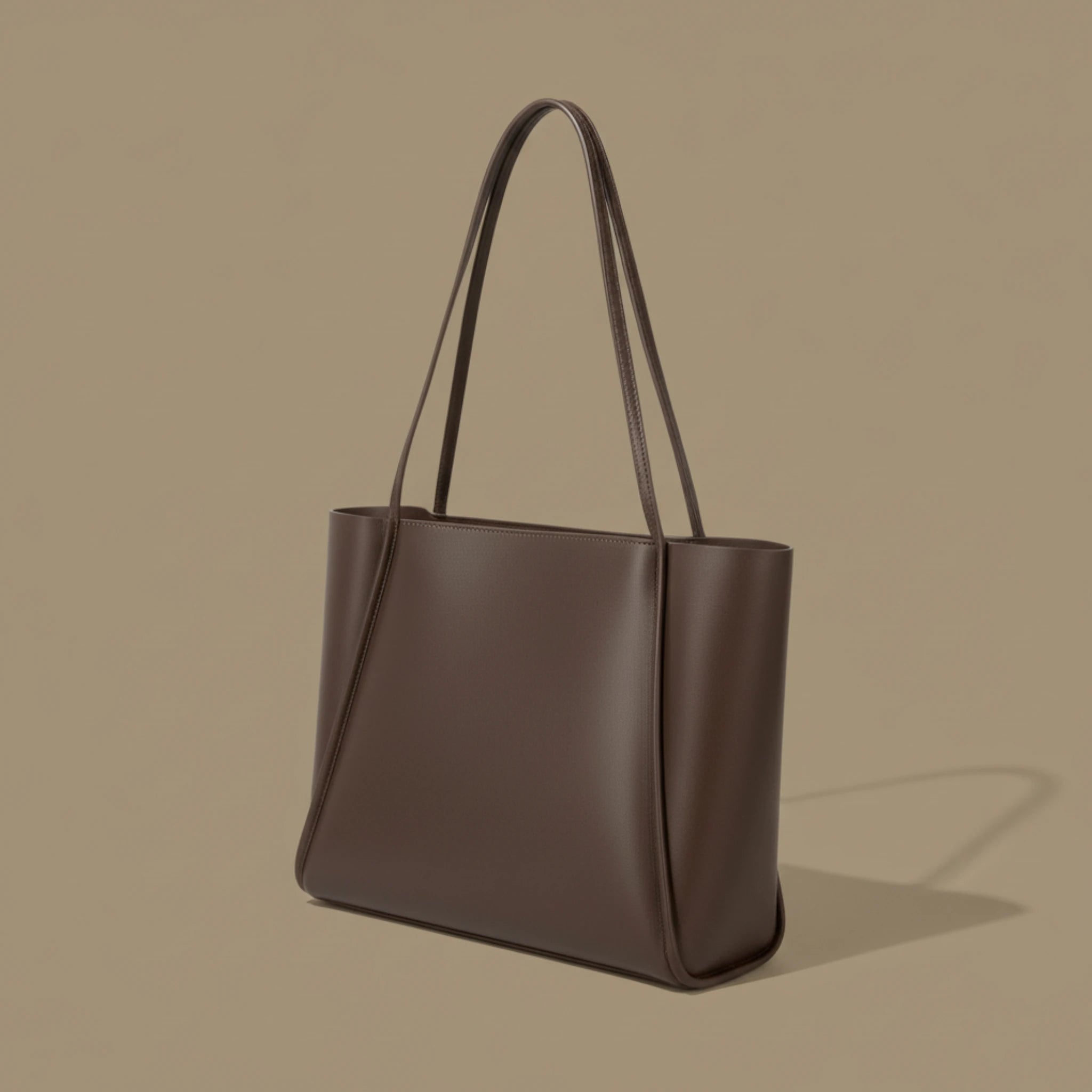 Minimalist Leather Tote Bag - Women's Brown Shoulder Handbag