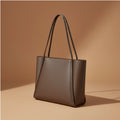 Minimalist Leather Tote Bag - Women's Brown Shoulder Handbag