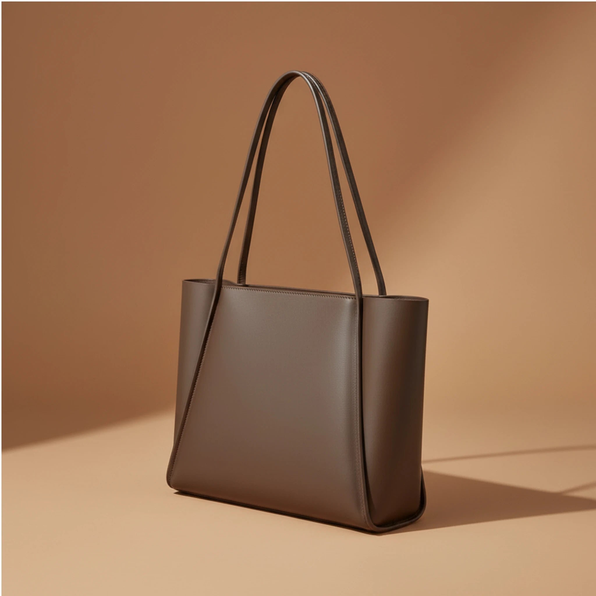Minimalist Leather Tote Bag - Women's Brown Shoulder Handbag