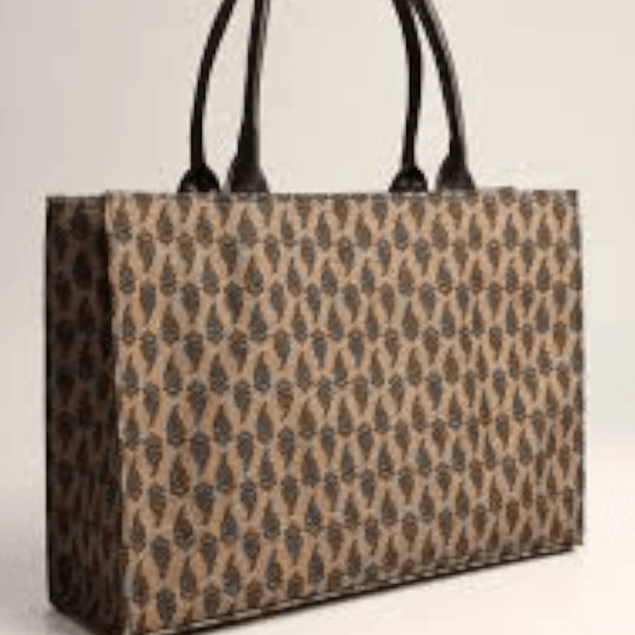 Paisley Printed Canvas Tote Bag with Leather Handles - Women's Spacious Everyday Carrier