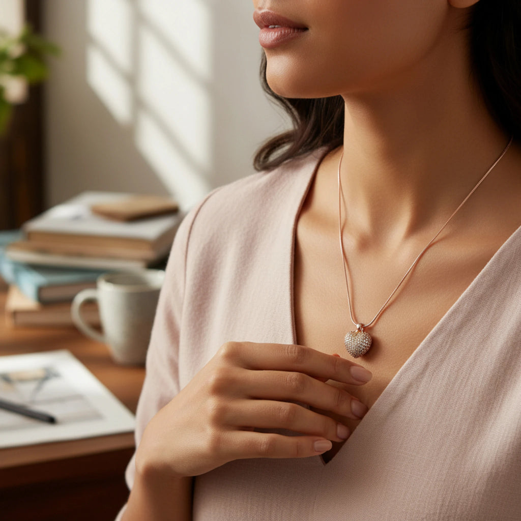 Stainless steel Silver Heart Necklace with Crystal Pendant