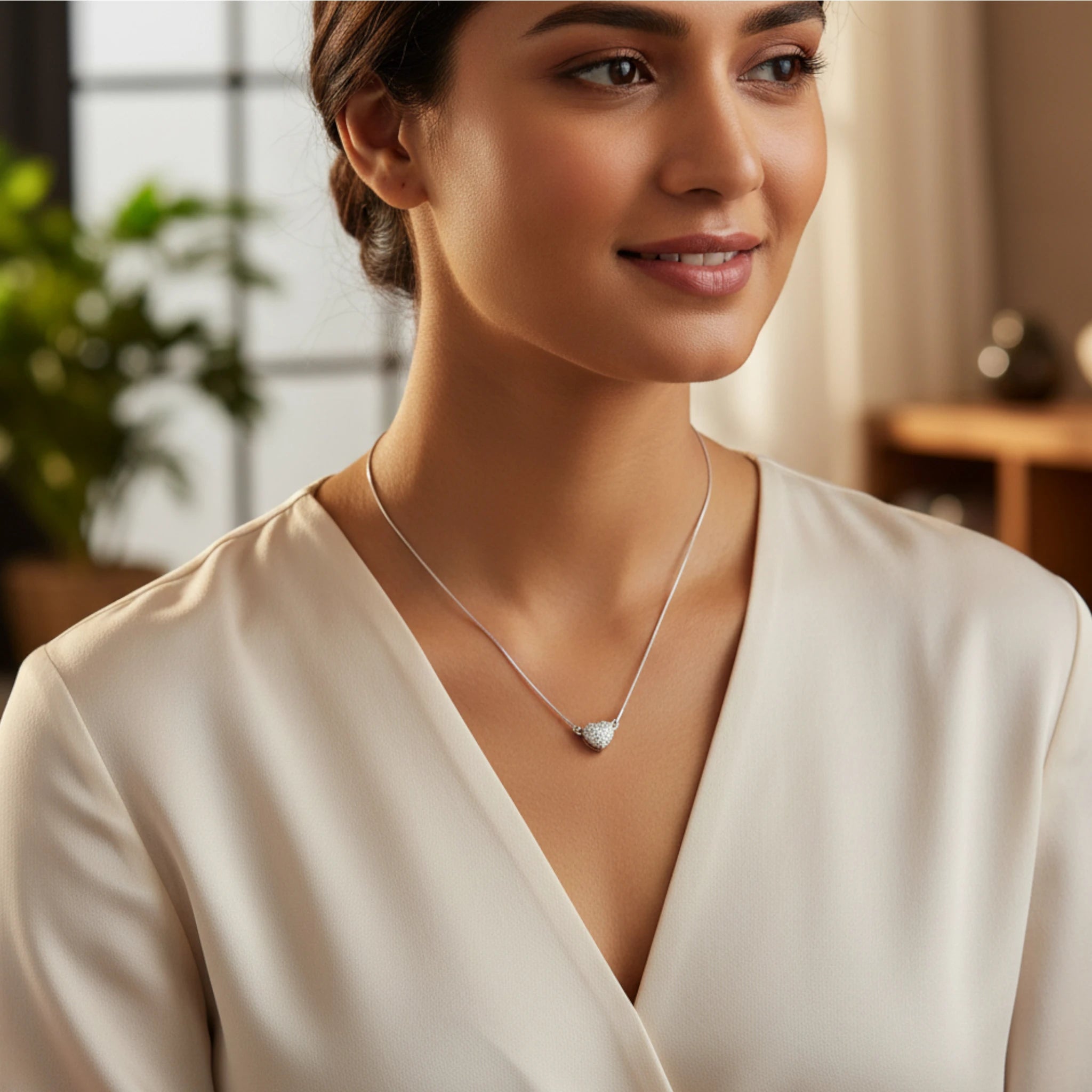 Stainless steel Silver Heart Necklace with Crystal Pendant