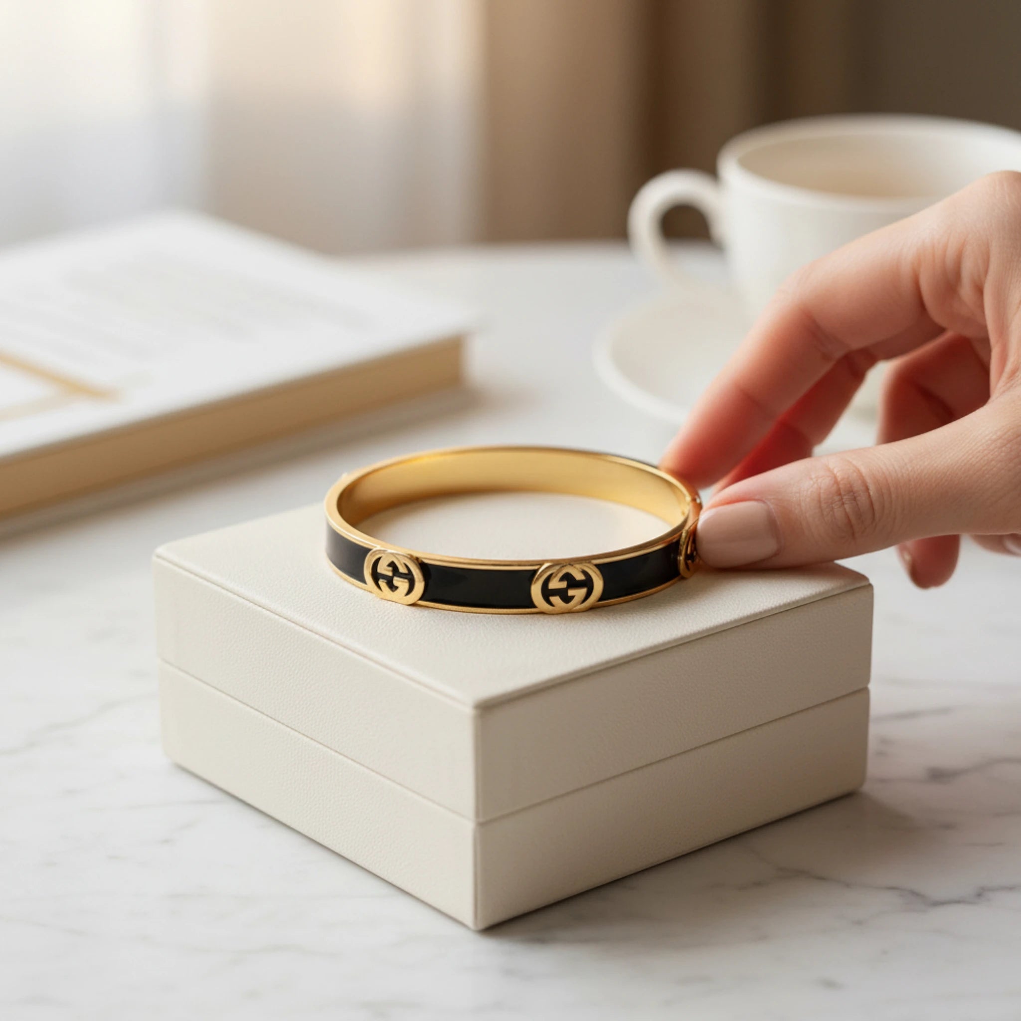 Gucci Interlocking G Black Gold Bangle Bracelet