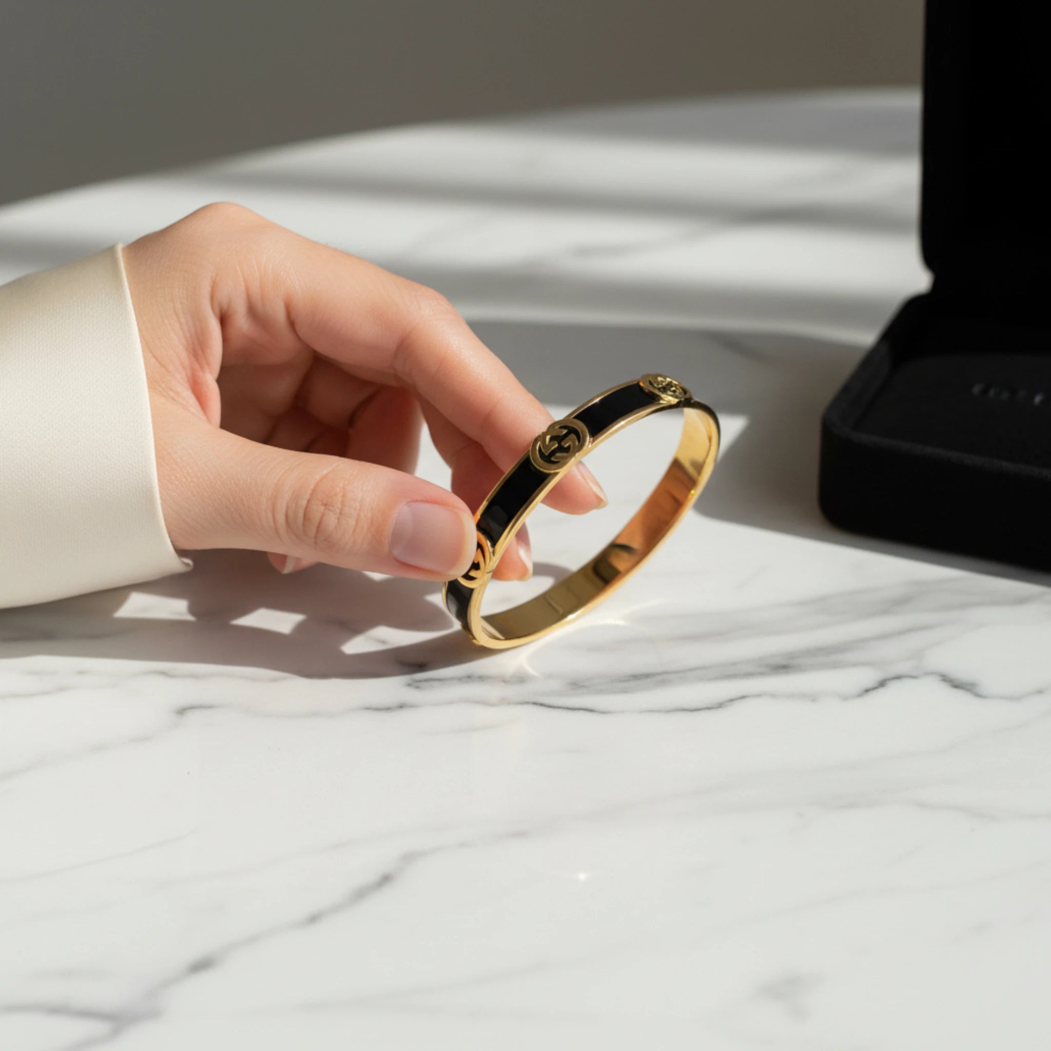 Gucci Interlocking G Black Gold Bangle Bracelet