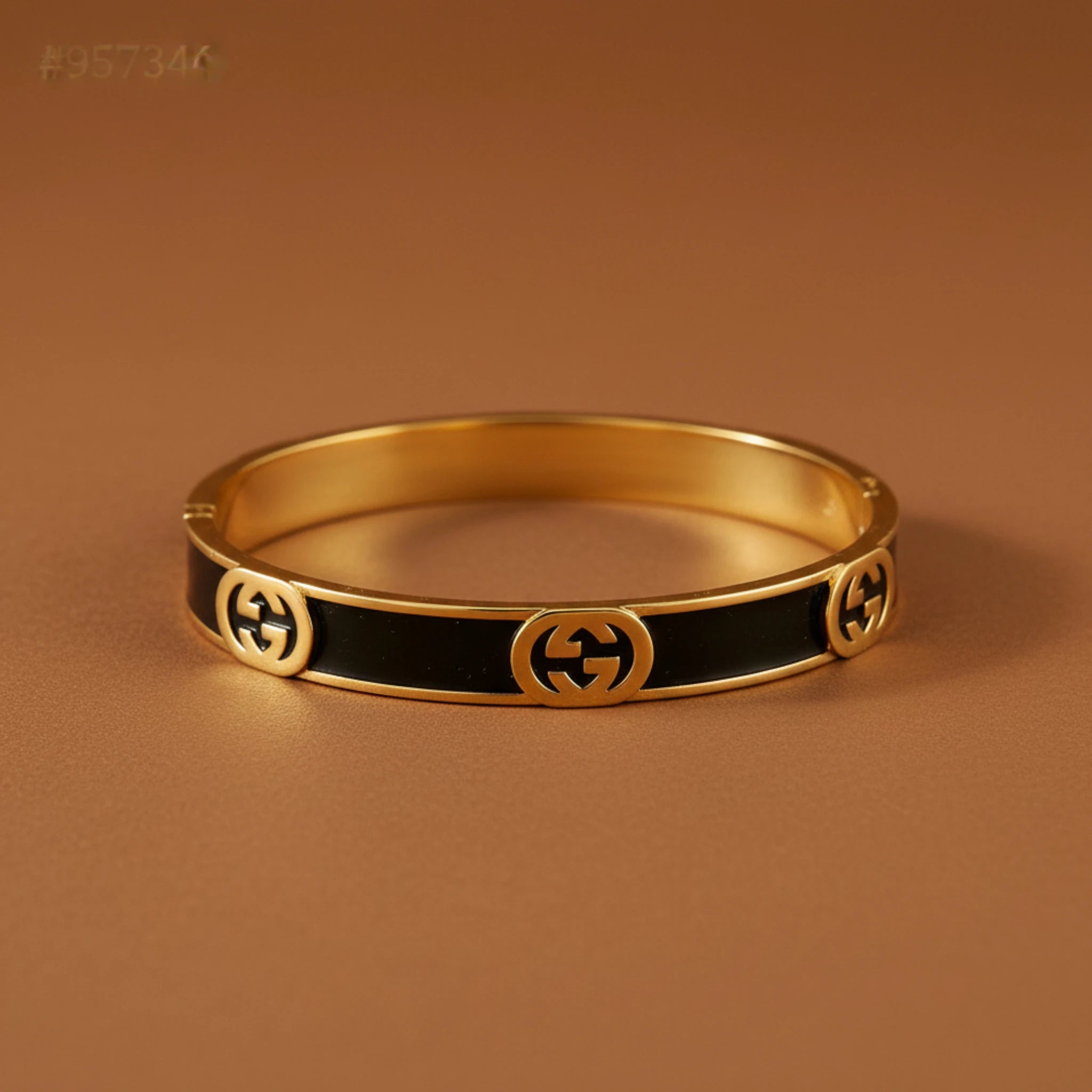Gucci Interlocking G Black Gold Bangle Bracelet
