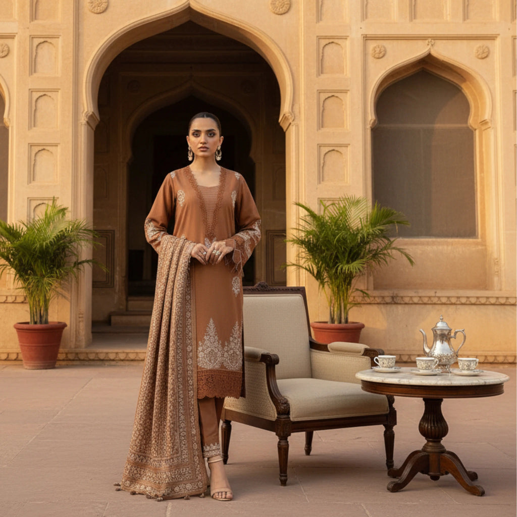 3-Piece Unstitch Suit with Printed Dupatta Pakistani Lawn Outfit