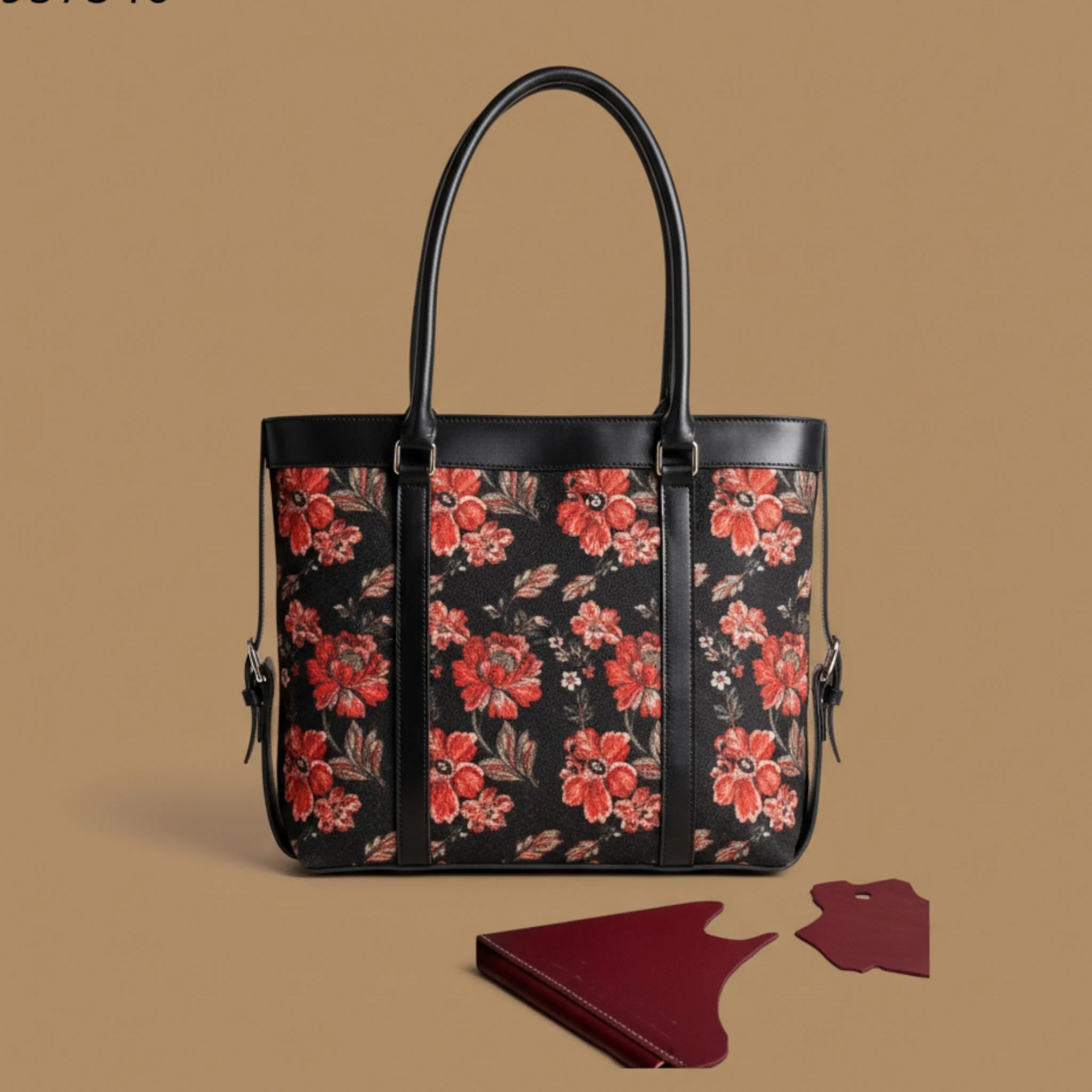 Burberry Floral Print Canvas Tote Bag with Leather Trim  Women's Luxury Shoulder Handbag