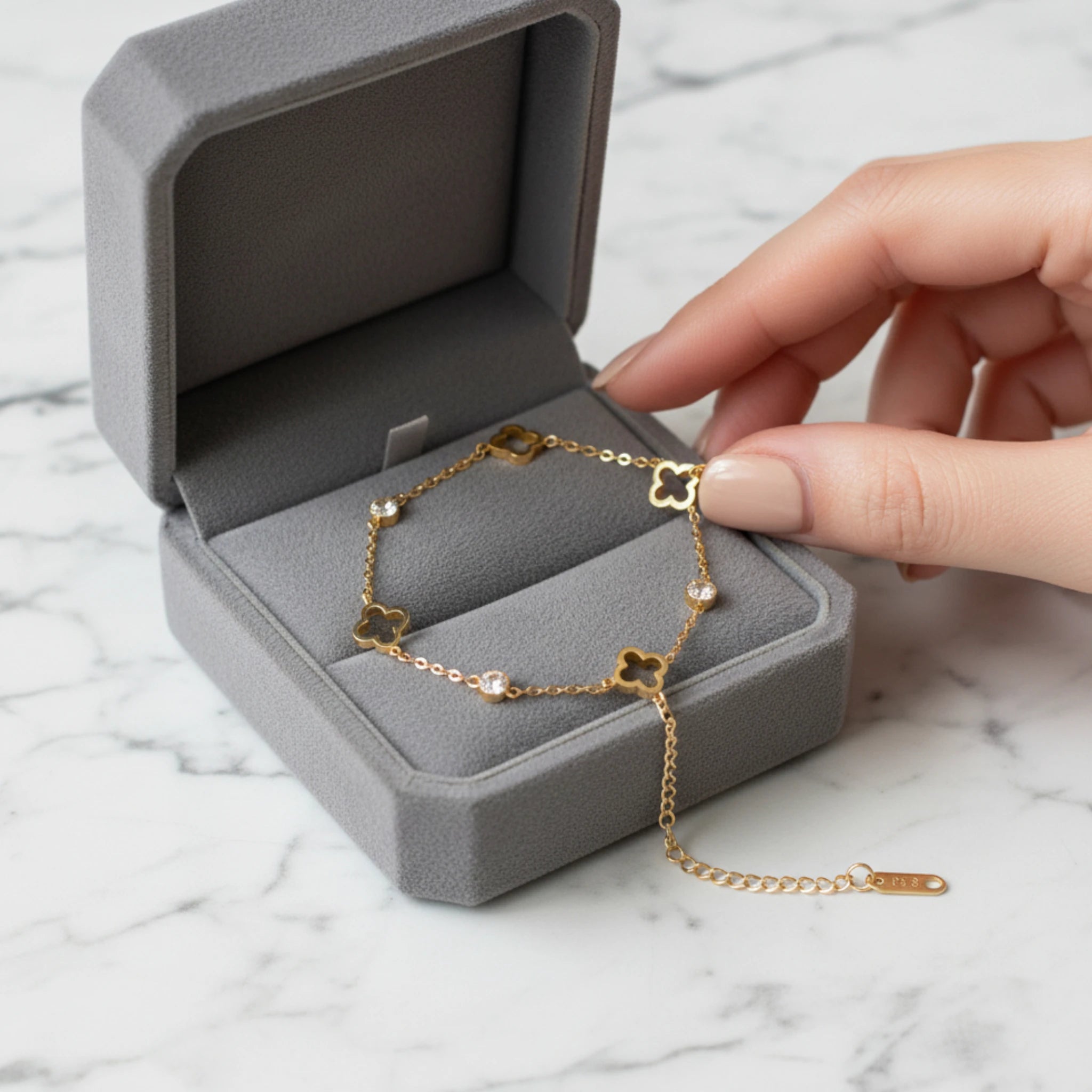 Gold Clover Bracelet with Crystal Accents