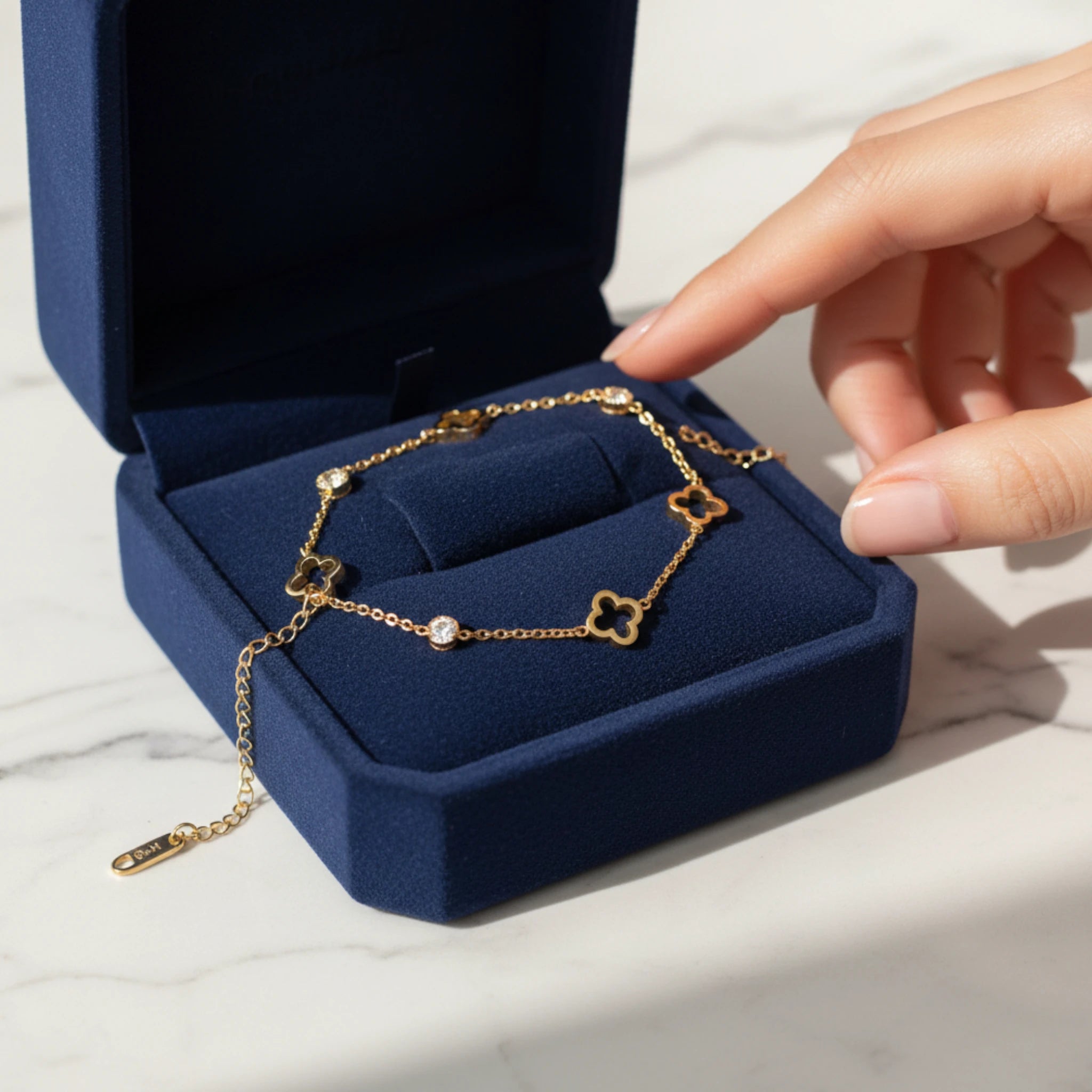 Gold Clover Bracelet with Crystal Accents