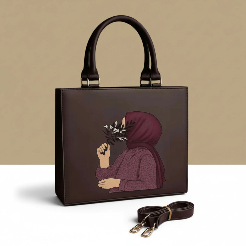 Elegant Illustrated Women’s Handbag with Detachable Shoulder Strap
