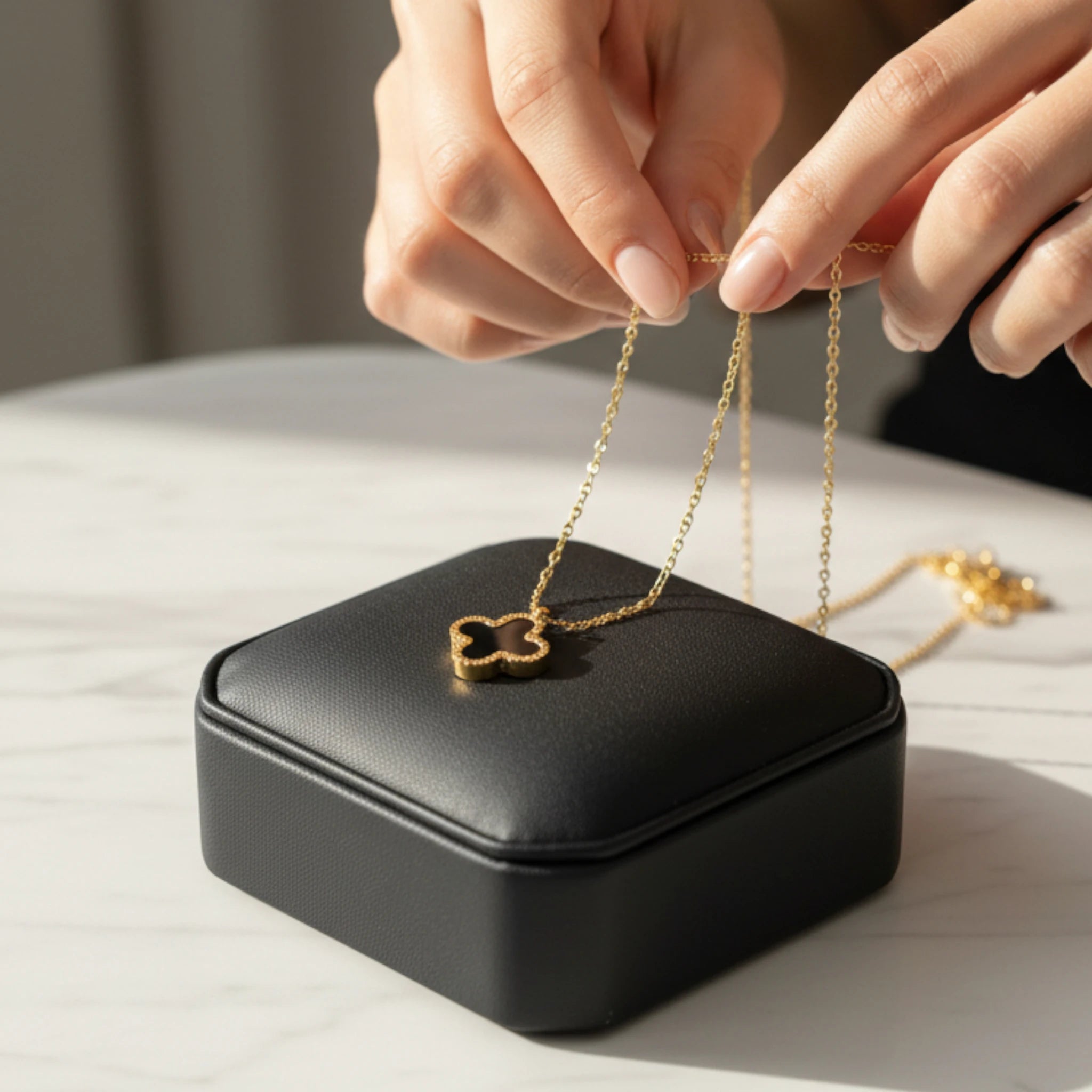 Gold Clover Pendant Necklace with Crystals