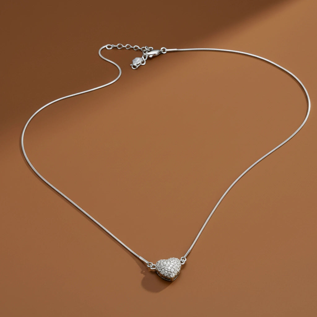 Stainless steel Silver Heart Necklace with Crystal Pendant