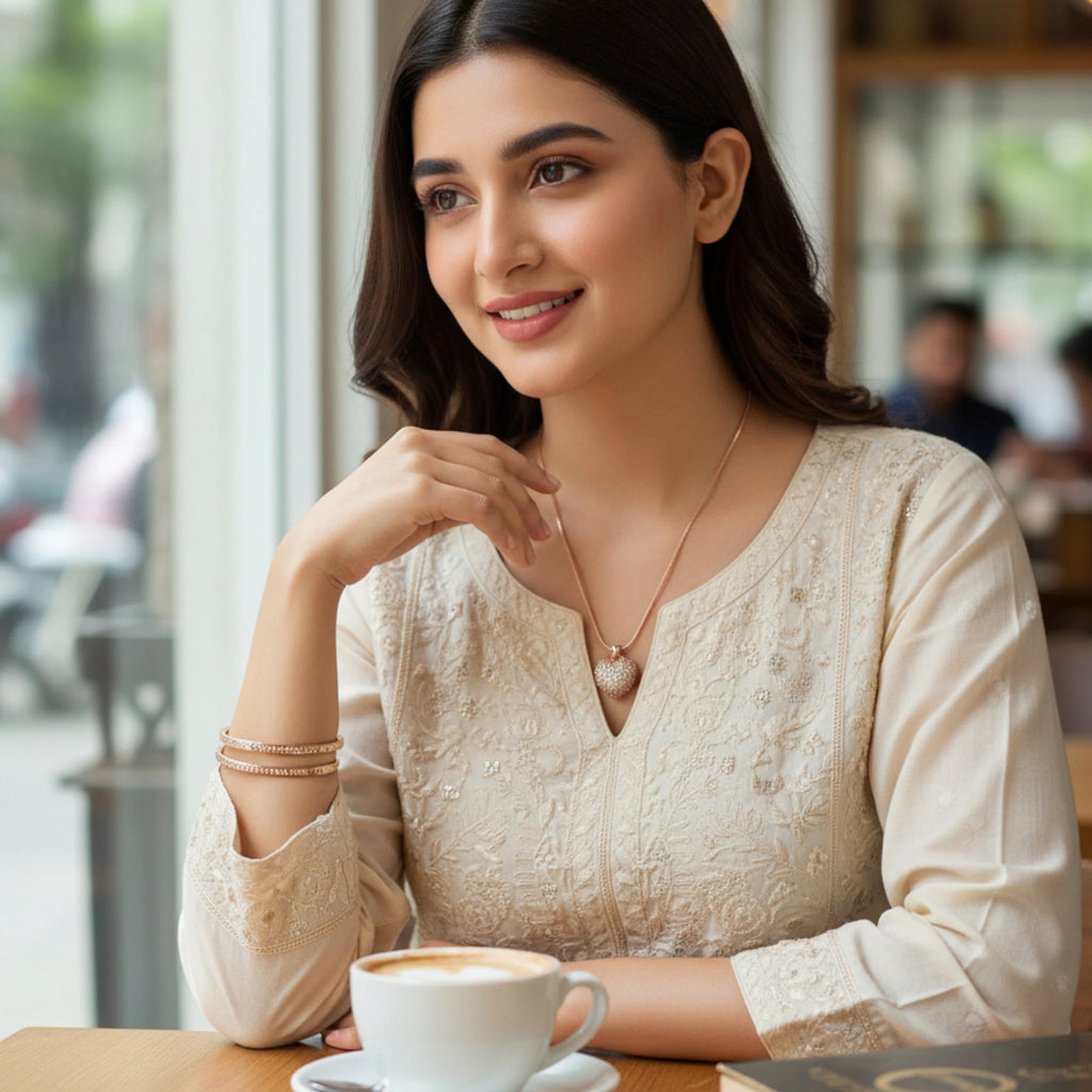 Stainless steel Silver Heart Necklace with Crystal Pendant