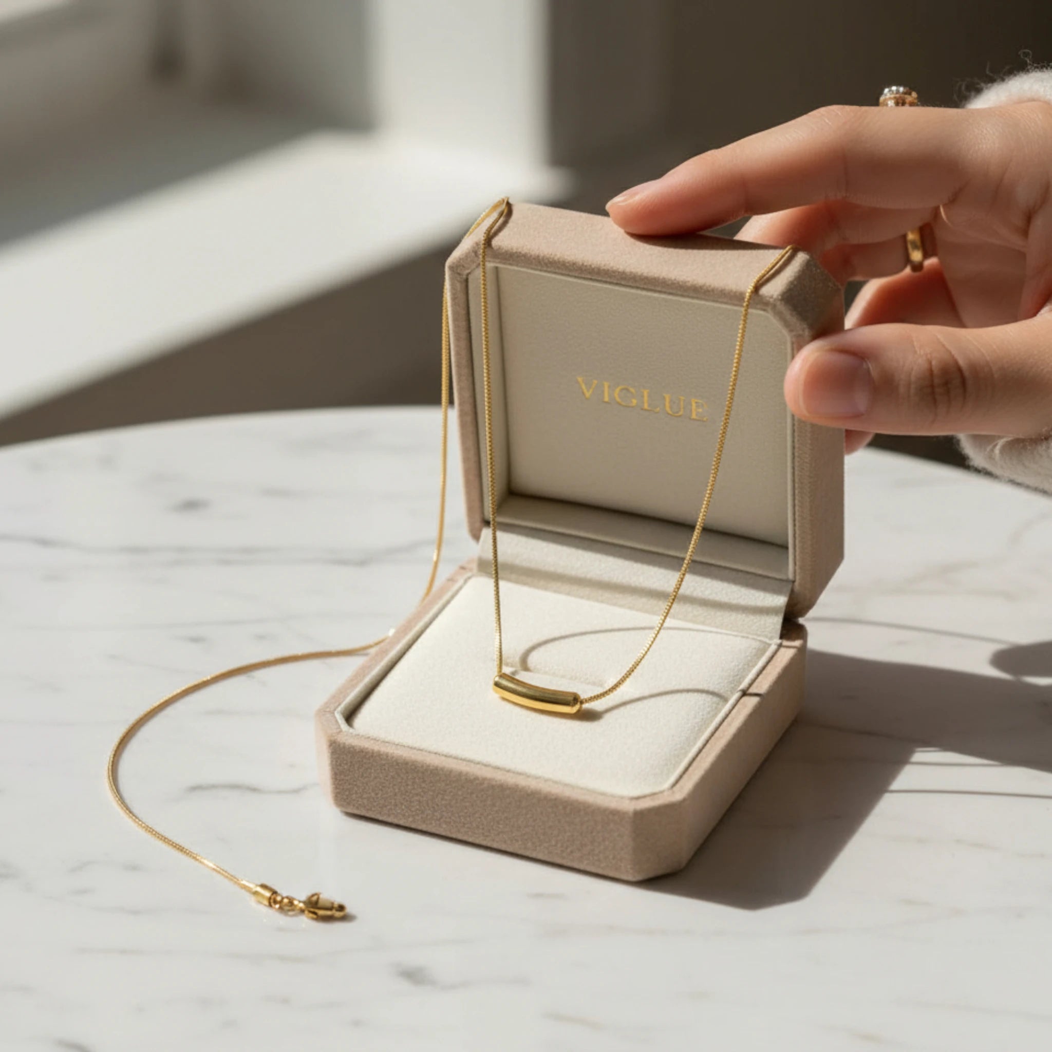 Minimalist Gold Bar Necklace with Snake Chain Design