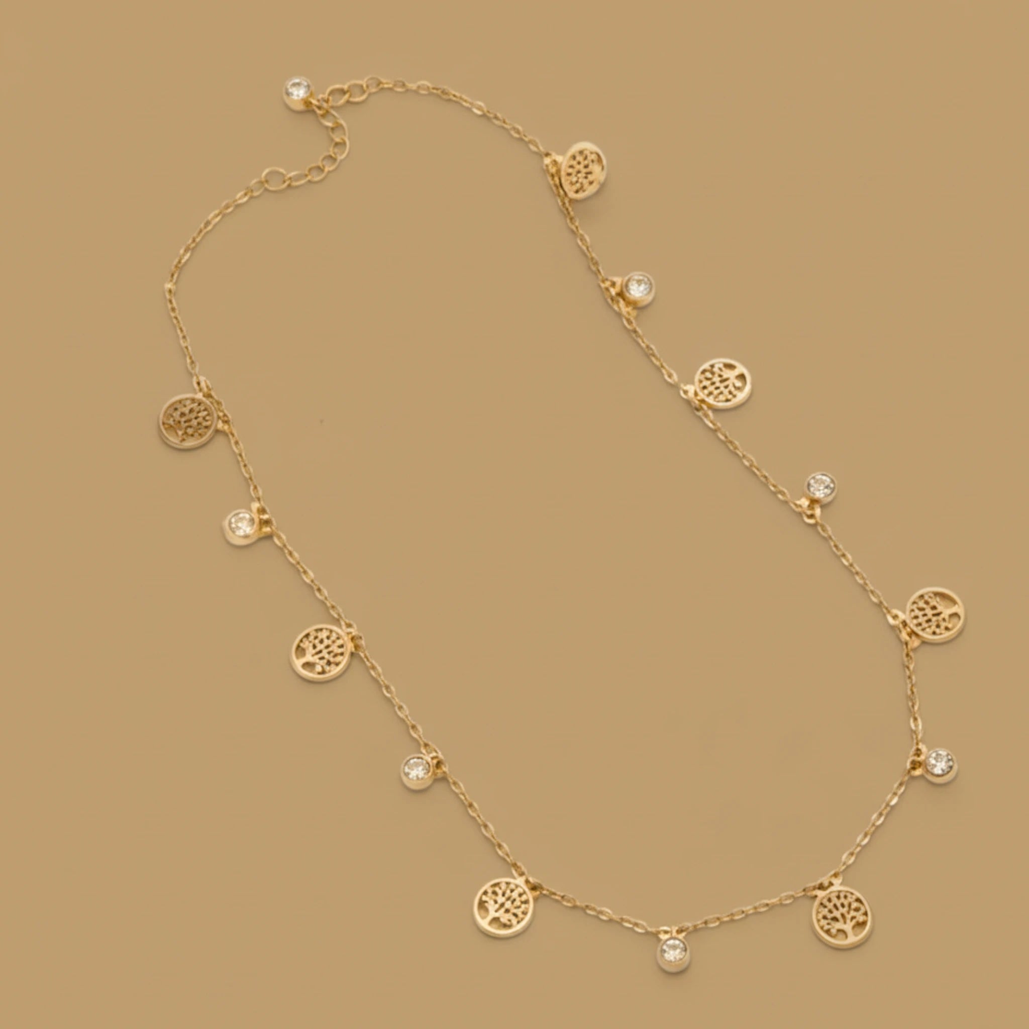 Delicate Gold Tree of Life Charm Necklace with CZ Accents