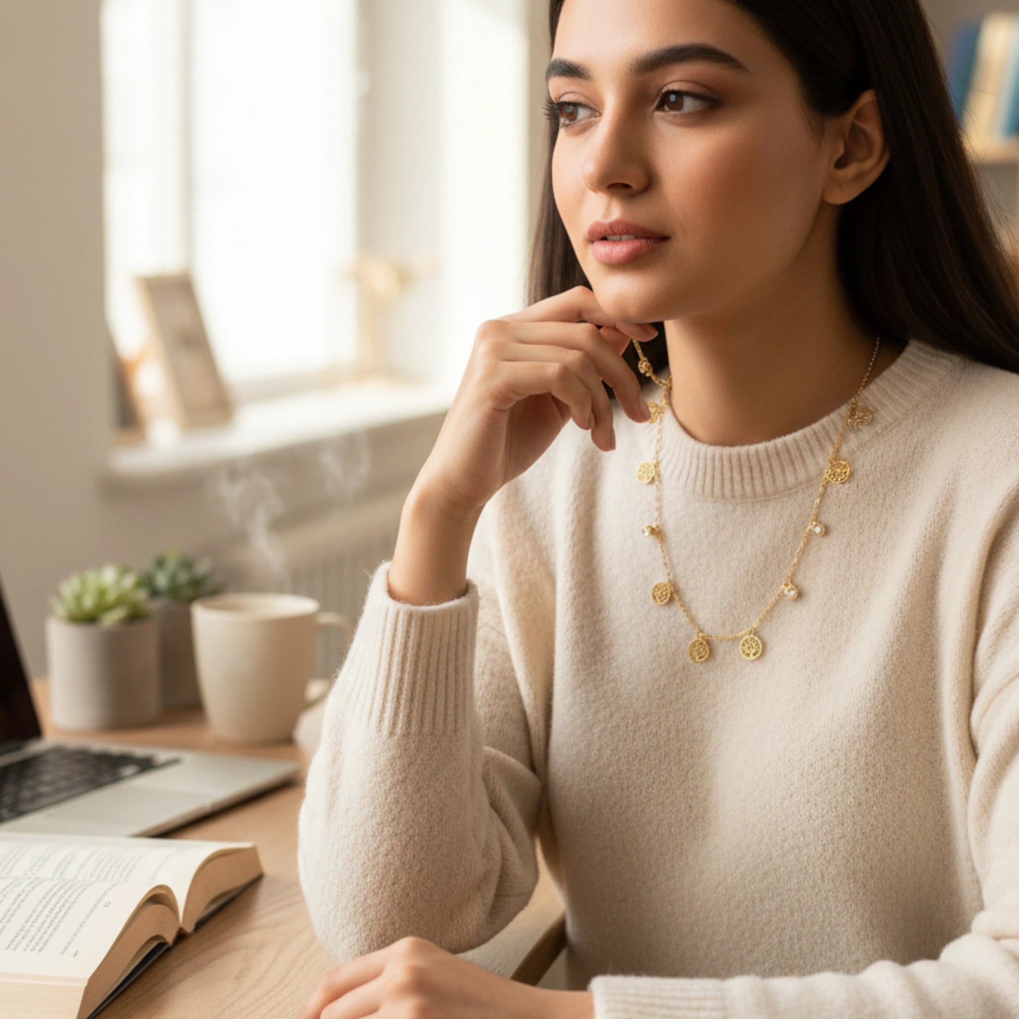Delicate Gold Tree of Life Charm Necklace with CZ Accents
