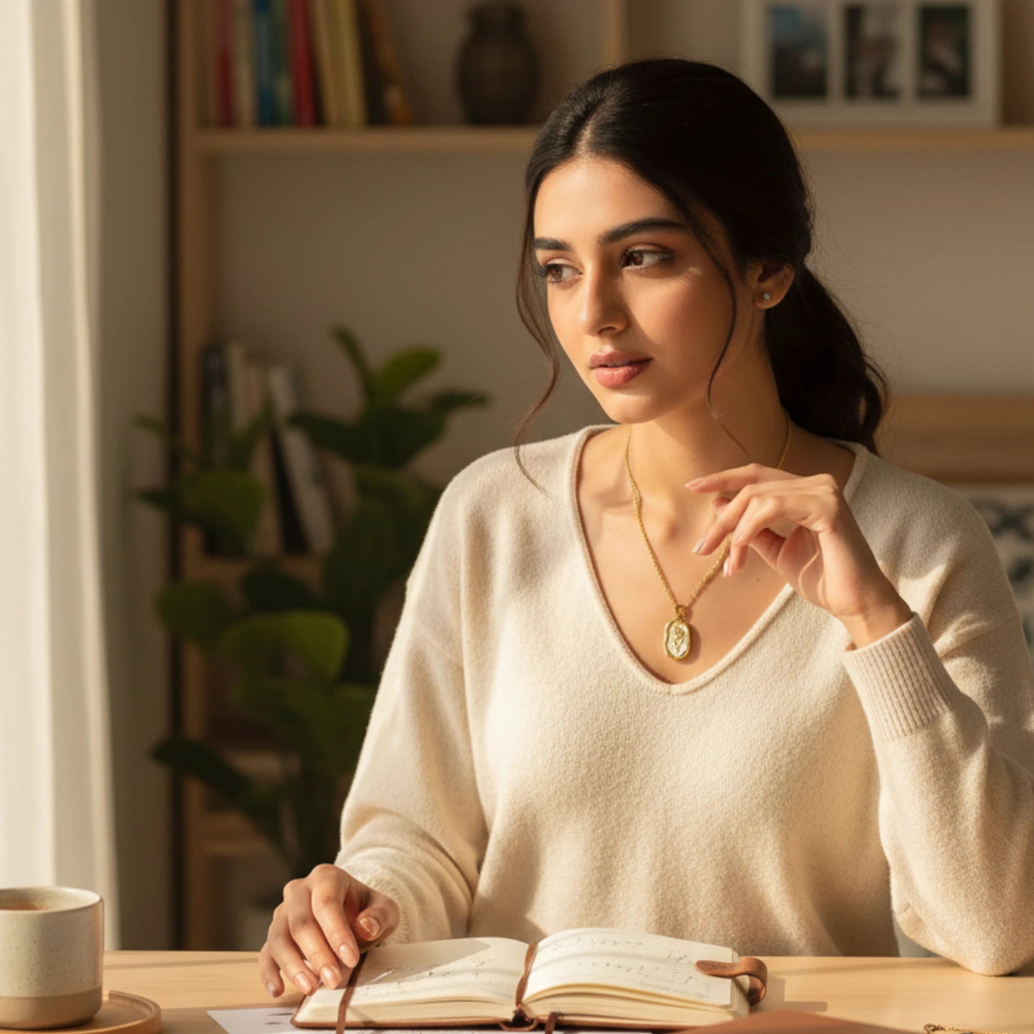 Gold Floral Pendant Necklace with Oval Charm – Elegant Jewelry