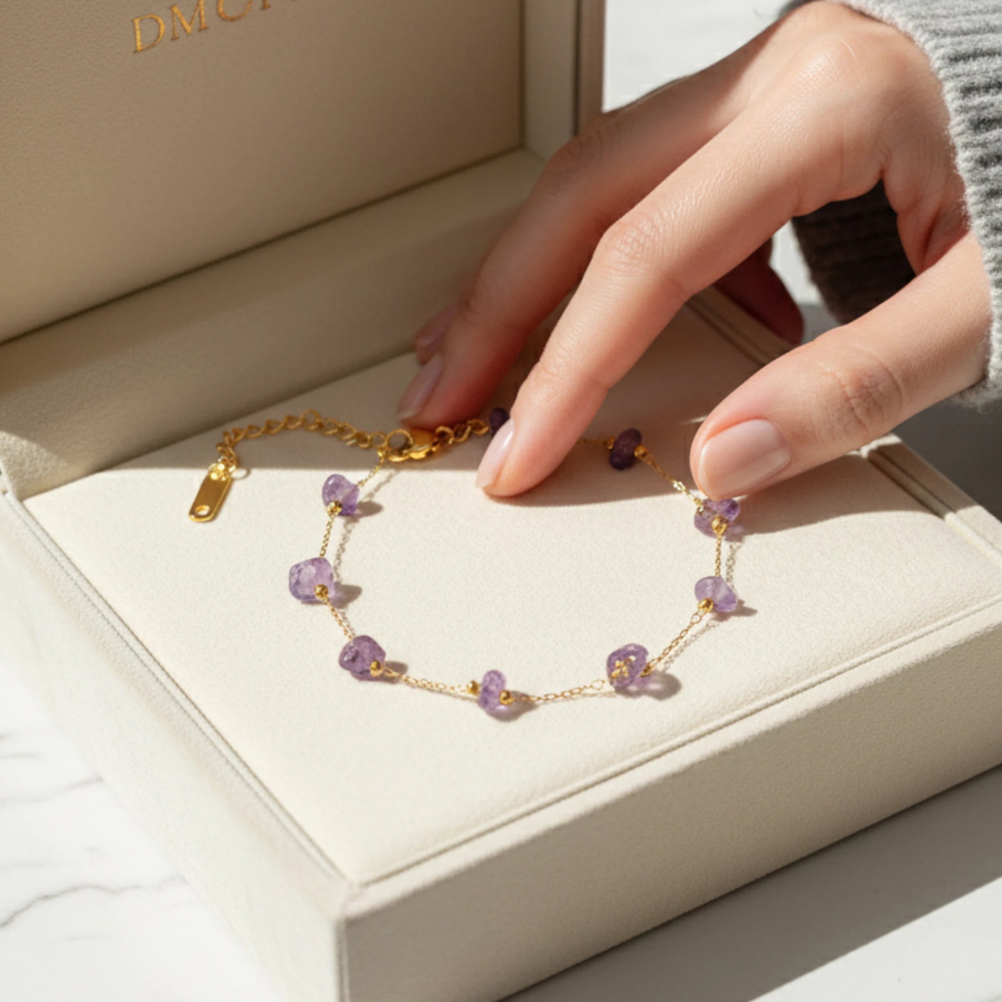 Gold Amethyst Stone Bracelet for Women – Minimal Jewelry