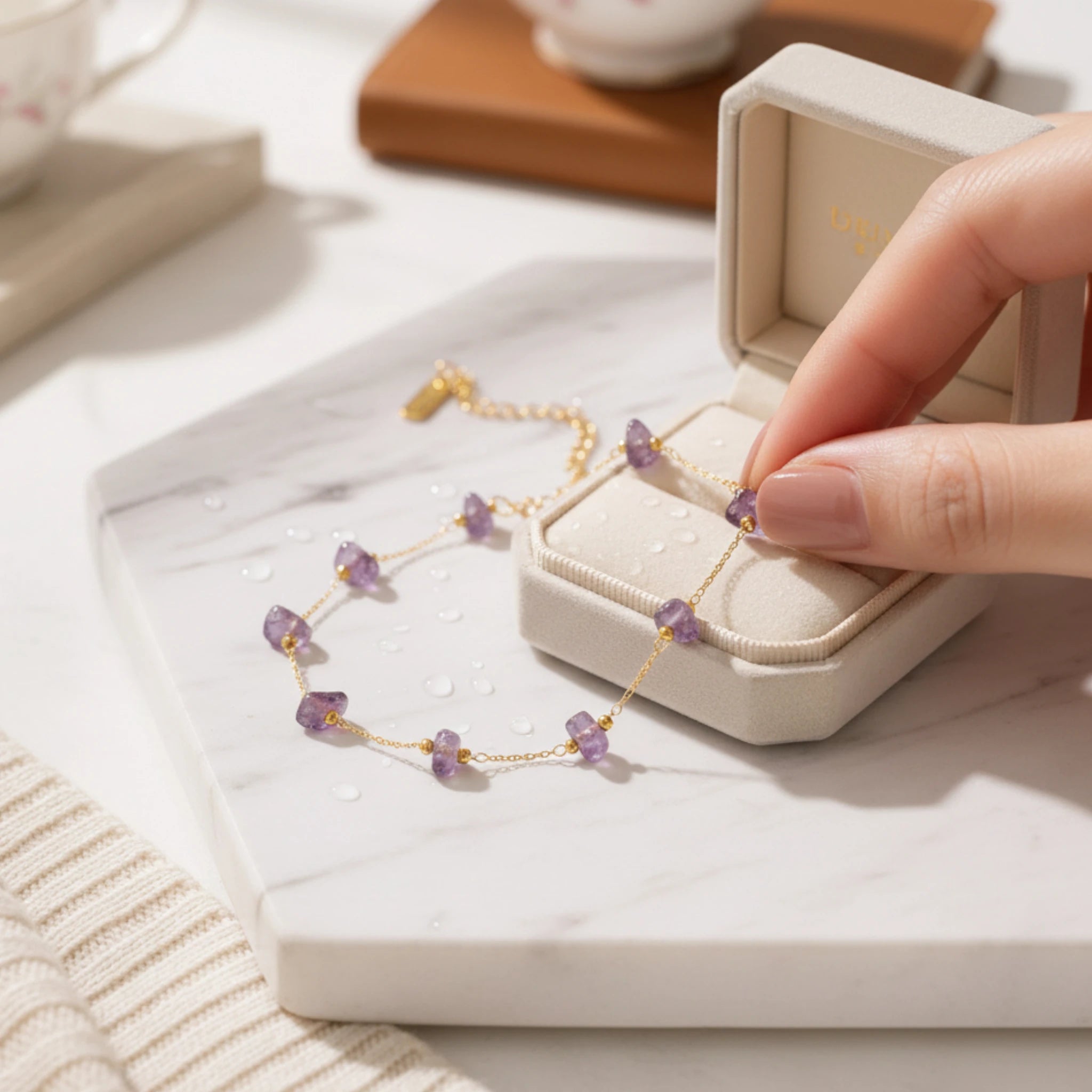 Gold Amethyst Stone Bracelet for Women – Minimal Jewelry